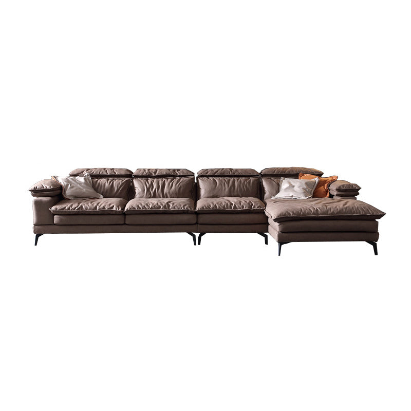 Brown Down Fill Cushions Sofa and Chaise Pillow Top Arm Settee Furniture 138"L x 69"W x 36"H Right Clearhalo 'furn' 'furn_sectionals' 'Furniture' 'furniture_sectionals' 'Living Room Furniture' 'Sectionals' 4982051