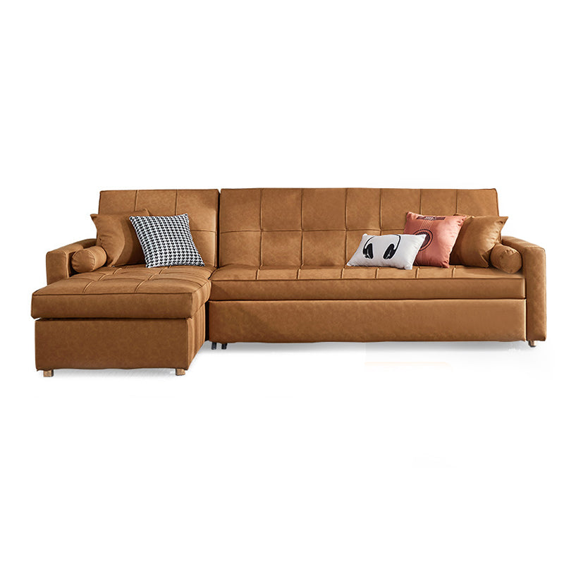 Square Arm Tan Removable Cushions Storage Manual L-Shape Sectional Sofa Bed 114"L x 63"W x 35"H Clearhalo 'furn' 'furn_sectionals' 'Furniture' 'furniture_sectionals' 'Living Room Furniture' 'Sectionals' 4982067