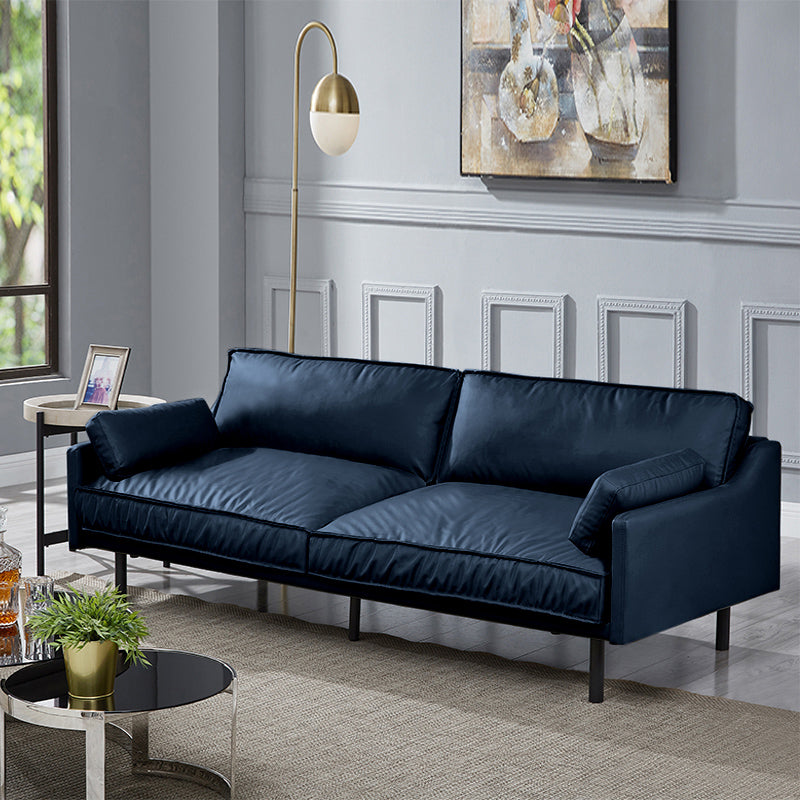 29" High Modern Genuine Leather Square Arm Sofa with 2 Pillows for Living Room Blue Genuine Leather Clearhalo 'furn' 'furn_sofas' 'Furniture' 'furniture_sofas' 'Living Room Furniture' 'Sofa' 'sofas' 4982679