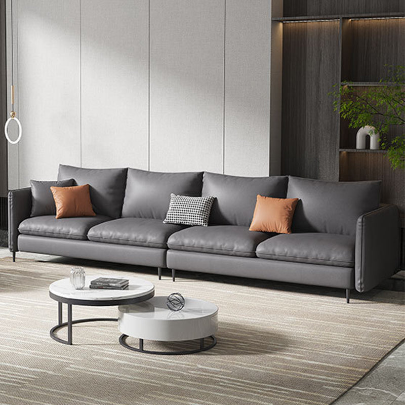 Grey Faux Leather Contemporary Square Arm Standard Sofa for Living Room, Apartment 106"L x 29.5"W x 24"H Clearhalo 'furn' 'furn_sofas' 'Furniture' 'furniture_sofas' 'Living Room Furniture' 'Sofa' 'sofas' 4982944