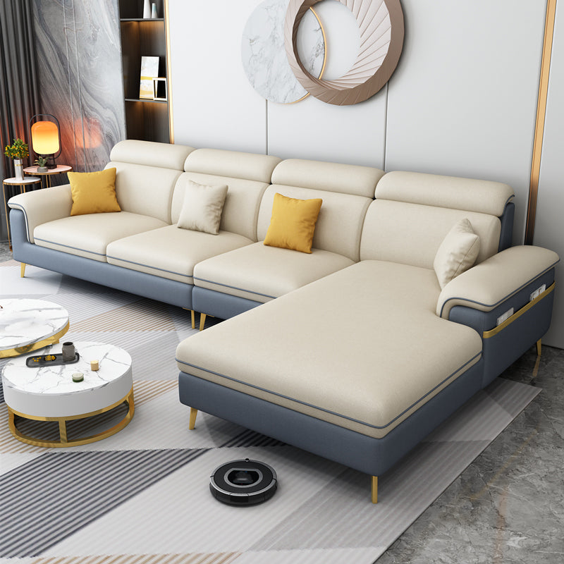 125.98" D x 70.86" W x 35.43" H Faux Leather Pillow Top Arm Sectional with Bolster Pillows Dark Blue-Yellow Latex Clearhalo 'furn' 'furn_sectionals' 'Furniture' 'furniture_sectionals' 'Living Room Furniture' 'Sectionals' 4983058