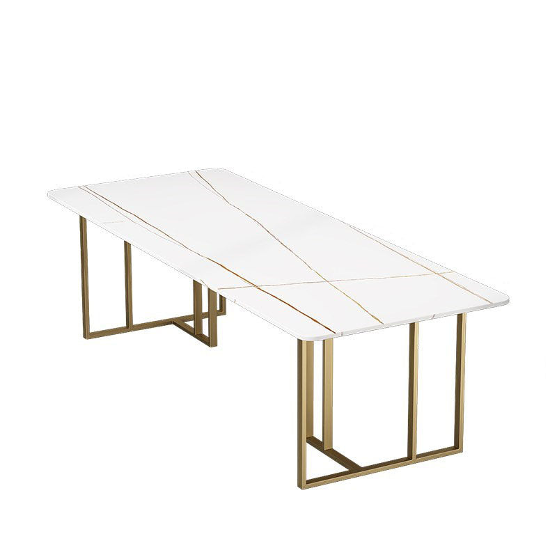 Sintered Stone Rectangular Meeting Table Home Office Luxury Writing Desk 86.6"L x 35.4"W x 29.5"H Gold-White Clearhalo 'furn' 'furn_office_desk' 'Furniture' 'furniture_office_desk' 'Office Desks' 'Office Furniture' 'office_desk' 4983650