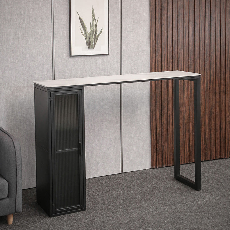 Modern Stone Pub Bar Table Indoor Event and Cocktail Table with Storage 86.6"L x 15.7"W x 41.3"H White Without Chairs Clearhalo 'Bar Furniture' 'Bar Tables' 'bar_tables' 'furn' 'furn_bar_tables' 'Furniture' 'furniture_bar_tables' 'Kitchen & Dining Furniture' 4983683