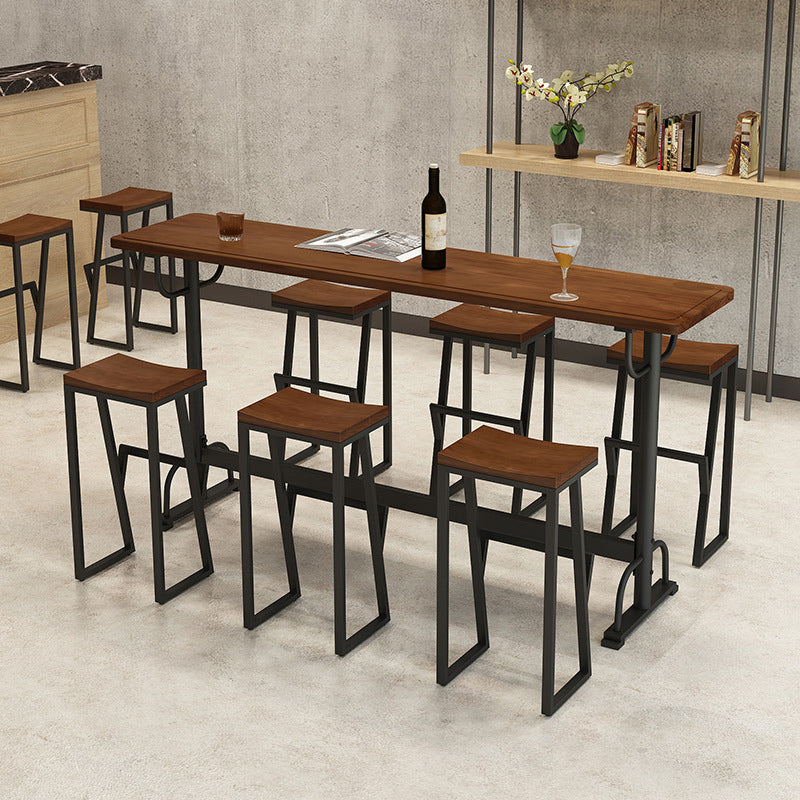 Pine Wood Bar Table Rectangle Industrial Bar Dining Table with Trestle Base in Black 78.7"L x 19.7"W x 41.3"H Without Chairs Clearhalo 'Bar Furniture' 'Bar Tables' 'bar_tables' 'furn' 'furn_bar_tables' 'Furniture' 'furniture_bar_tables' 'Kitchen & Dining Furniture' 4983701