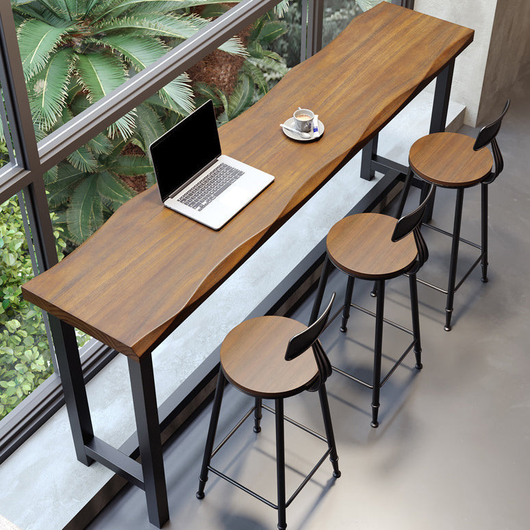 Industrial Rectangle Bar Table Pine Wood Bar Table with Trestle Base 70.9"L x 15.7"W x 41.3"H Without Chairs Clearhalo 'Bar Furniture' 'Bar Tables' 'bar_tables' 'furn' 'furn_bar_tables' 'Furniture' 'furniture_bar_tables' 'Kitchen & Dining Furniture' 4983741