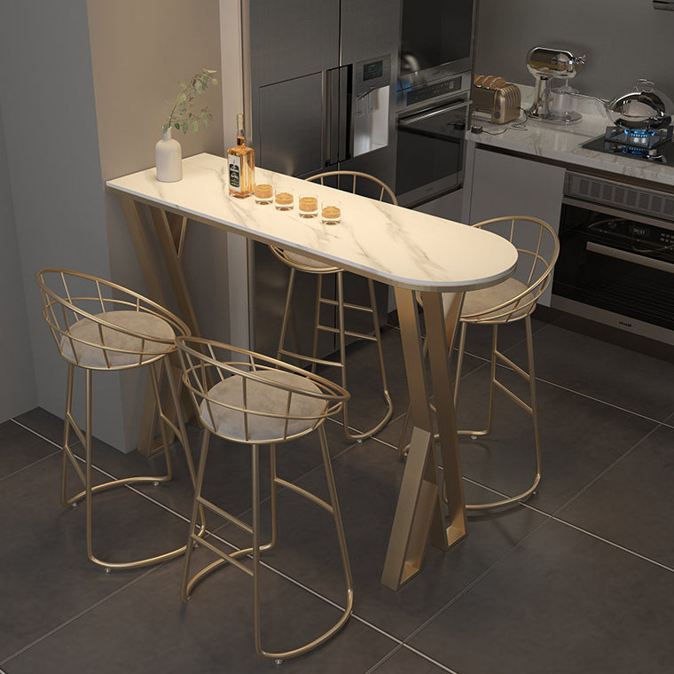 Traditional Luxury Bar Table Stone Top Bar Dining Table with Sled Base 63"L x 15.7"W x 41.3"H White Without Chairs Clearhalo 'Bar Furniture' 'Bar Tables' 'bar_tables' 'furn' 'furn_bar_tables' 'Furniture' 'furniture_bar_tables' 'Kitchen & Dining Furniture' 4983818