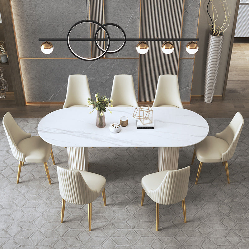 Glam 1/2/5/6/7/8 Pieces Dining Set Sintered Stone Dining Table Set 8 Pieces: Table, 7 Chairs Clearhalo 'Dining Room Sets' 'Dining Tables & Seating' 'dining_room_set' 'furn' 'furn_dining_room_set' 'Furniture' 'furniture_dining_room_set' 'Kitchen & Dining Furniture' 4985089