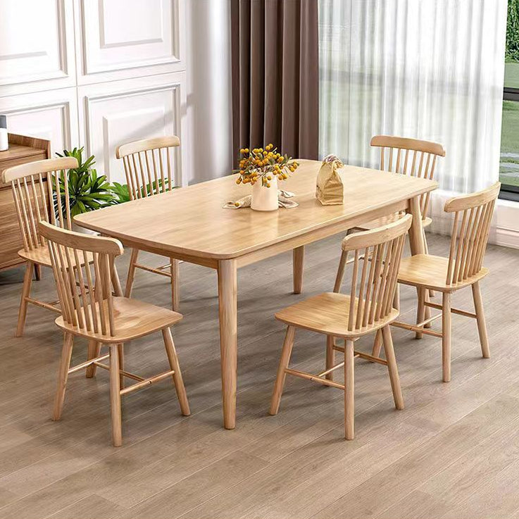 Modern Rubber Wood Dinette Set 1/2/5/7 Pieces Rectangle Beige Dining Table Set 7 Pieces: Table, 6 Chairs Clearhalo 'Dining Room Sets' 'Dining Tables & Seating' 'dining_room_set' 'furn' 'furn_dining_room_set' 'Furniture' 'furniture_dining_room_set' 'Kitchen & Dining Furniture' 4985336