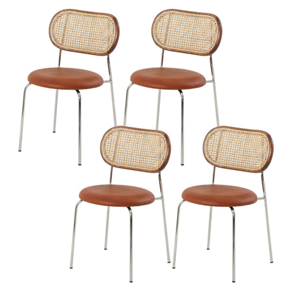 Modern Style Faux Leather Chair Open Back Dining Room Chair for Home Brown 4 Piece Set Clearhalo 'Dining Chairs' 'Dining Tables & Seating' 'dining_chair' 'furn' 'furn_dining_chair' 'Furniture' 'furniture_dining_chair' 'Kitchen & Dining Furniture' 4985838