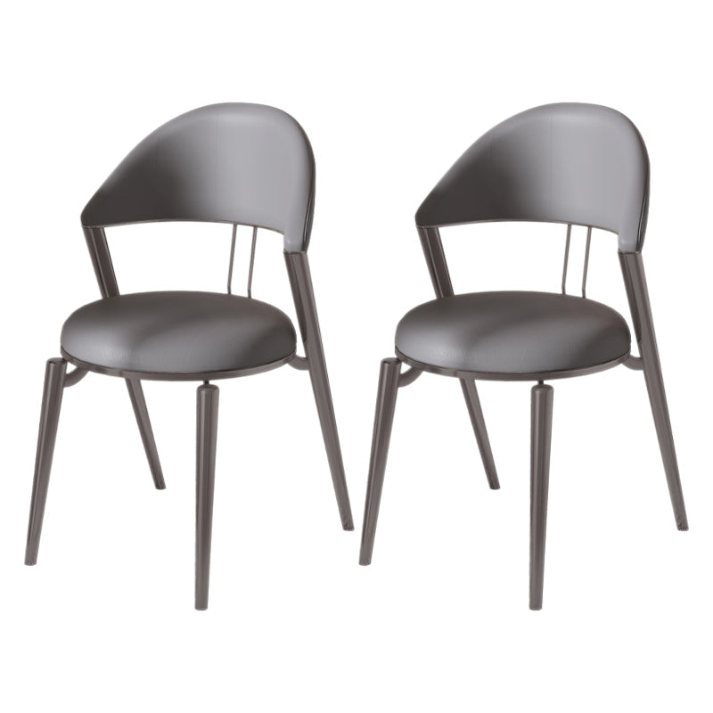 Glam Style Leather Dining Side Chair Open Back Indoor Dining Chair Dark Gray 2 Piece Set Black Clearhalo 'Dining Chairs' 'Dining Tables & Seating' 'dining_chair' 'furn' 'furn_dining_chair' 'Furniture' 'furniture_dining_chair' 'Kitchen & Dining Furniture' 4985883