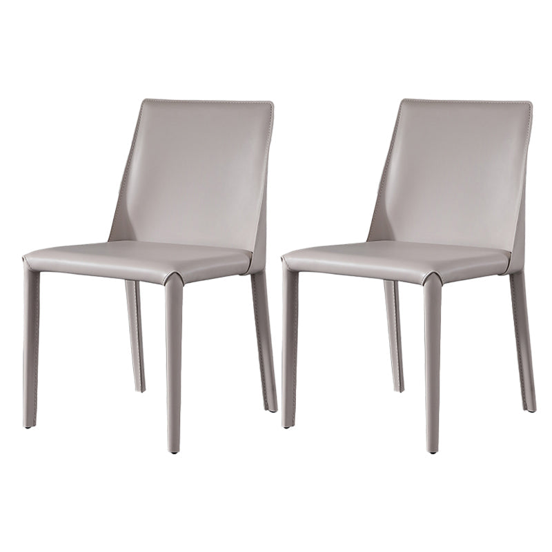 Glam Dining Room Armless Chairs Faux Leather Metal Base Dining Chairs Light Gray 2 Piece Set Clearhalo 'Dining Chairs' 'Dining Tables & Seating' 'dining_chair' 'furn' 'furn_dining_chair' 'Furniture' 'furniture_dining_chair' 'Kitchen & Dining Furniture' 4986046