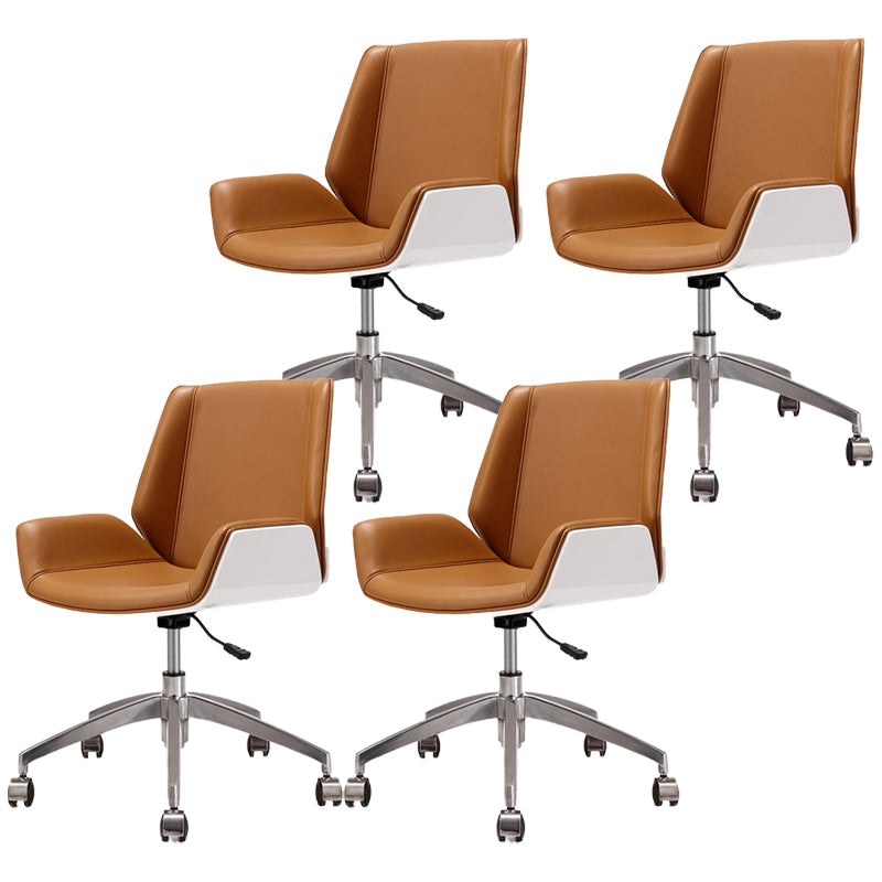 Modern Leather Task Chair Mid-Back Adjustable Swivel Office Chair Yellow 4 Piece Set Clearhalo 'furn' 'furn_office_chair' 'Furniture' 'furniture_office_chair' 'Office Chairs' 'Office Furniture' 'office_chair' 4992550