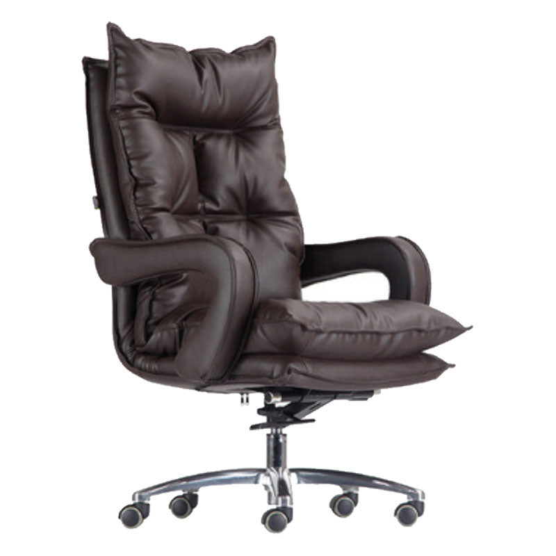 Modern Style Leather Task Chair with Silver Base Executive Swivel Office Chair Brown Genuine Leather Clearhalo 'furn' 'furn_office_chair' 'Furniture' 'furniture_office_chair' 'Office Chairs' 'Office Furniture' 'office_chair' 4992887