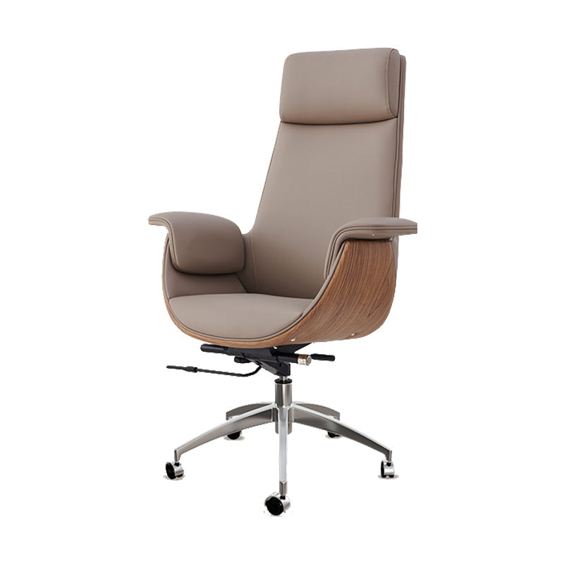 Modern Style Executive Chair Leather Office Chair with Fixed Arms Brown With Headrest Clearhalo 'furn' 'furn_office_chair' 'Furniture' 'furniture_office_chair' 'Office Chairs' 'Office Furniture' 'office_chair' 4992933