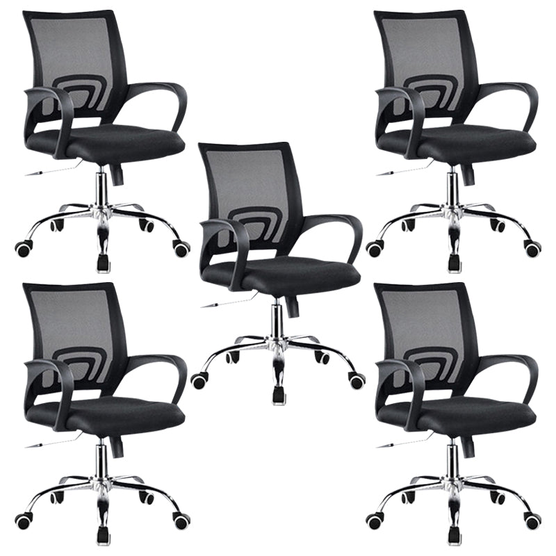 Ergonomic Mesh Task Chair Modern & Contemporary Fixed Arms Office Chair Black Swivel Chairs 5 Piece Set Clearhalo 'furn' 'furn_office_chair' 'Furniture' 'furniture_office_chair' 'Office Chairs' 'Office Furniture' 'office_chair' 4993197