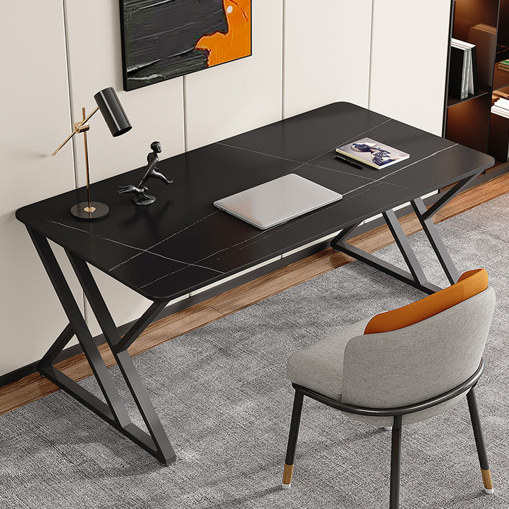 Sintered Stone Working Table Modern Rectangle Office Desk for Office 55.1"L x 31.5"W x 29.5"H Black Clearhalo 'furn' 'furn_office_desk' 'Furniture' 'furniture_office_desk' 'Office Desks' 'Office Furniture' 'office_desk' 4993362
