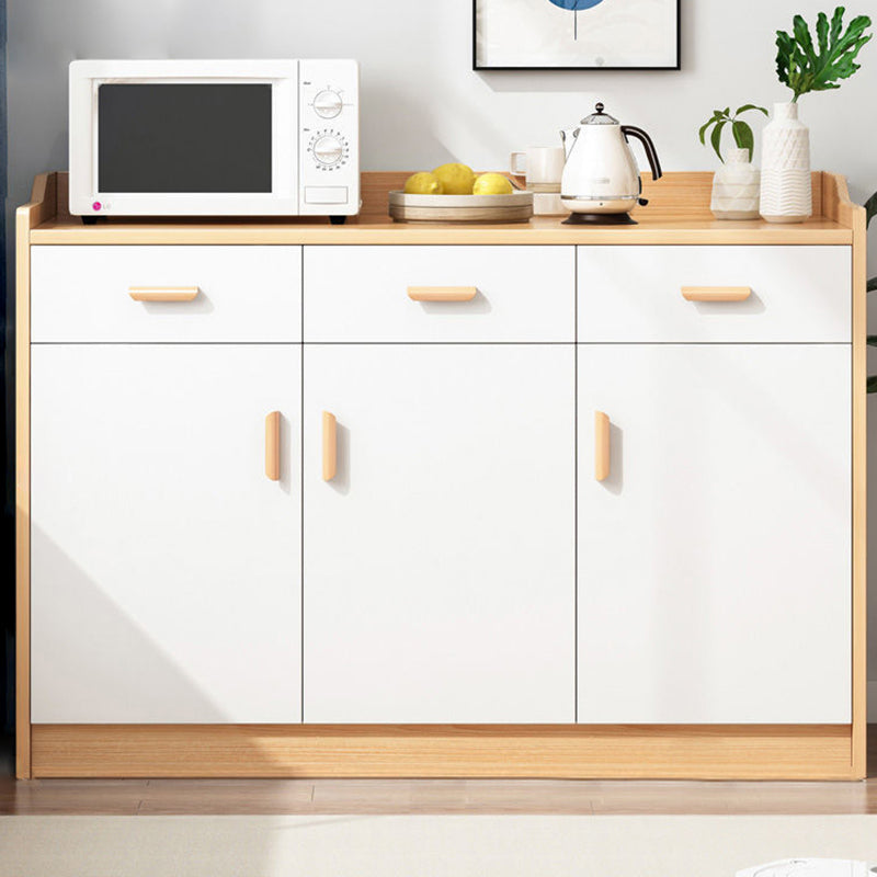 Artificial Wood Kitchen Sideboard Cabinet Modern Credenza with Drawers and Storage 47"L x 14"W x 39"H Natural Wood White Clearhalo 'buffet_sideboard' 'Buffets & Sideboards' 'furn' 'furn_buffet_sideboard' 'Furniture' 'furniture_buffet_sideboard' 'Kitchen & Dining Furniture' 4993560