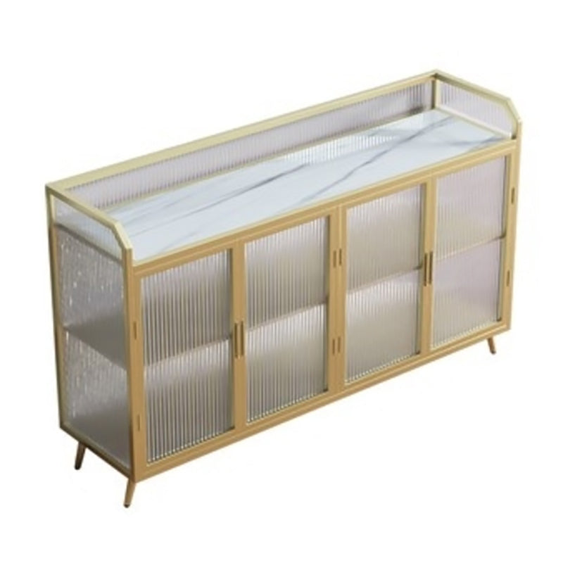 Glam Iron Sideboard Glass Doors Dining Server with Stone Countertop for Living Room 59"L x 14"W x 35"H Gold-White Clearhalo 'buffet_sideboard' 'Buffets & Sideboards' 'furn' 'furn_buffet_sideboard' 'Furniture' 'furniture_buffet_sideboard' 'Kitchen & Dining Furniture' 4993657