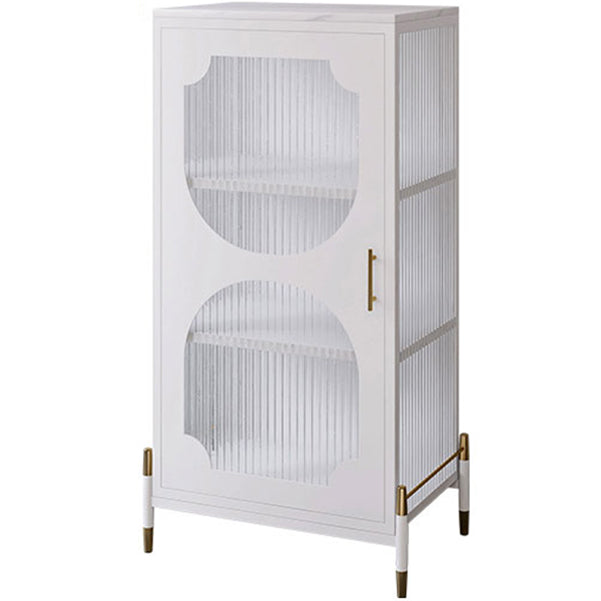 Glass Door Iron Sideboard Modern Server Cabinet with Storage for Living Room 21"L x 14"W x 43"H White-Gold Clearhalo 'buffet_sideboard' 'Buffets & Sideboards' 'furn' 'furn_buffet_sideboard' 'Furniture' 'furniture_buffet_sideboard' 'Kitchen & Dining Furniture' 4993768
