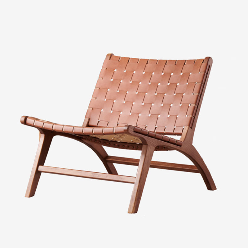 25.59" L x 31.88" W x 25.98" H Brown/Nautral Woven Accent Chair Solid Wood Lounge Chair Genuine Leather Walnut Armless Clearhalo 'Accent Chairs' 'accent_chairs' 'Chairs & Seating' 'furn' 'furn_accent_chairs' 'Furniture' 'furniture_accent_chairs' 'Living Room Furniture' 4994415