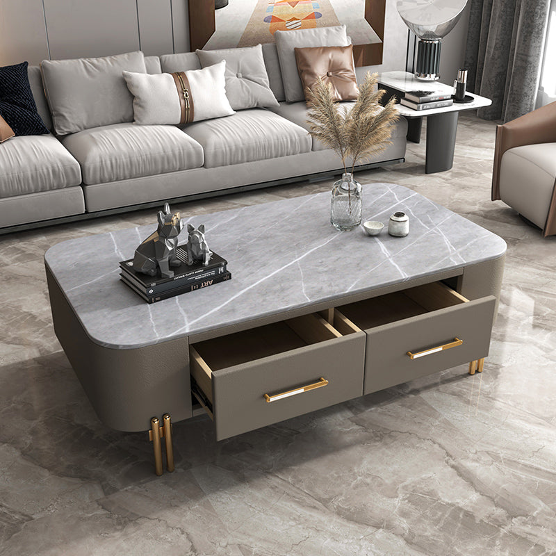4 Legs Steel Frame Base Design Grey/white Rock Slab Top Coffee Table 14"H x 47"L x 24"W Gray Gray Clearhalo 'Coffee & Accent Tables' 'Coffee Tables' 'coffee_tables' 'Furniture' 'furniture_coffee_tables' 'Living Room Furniture' 5000798