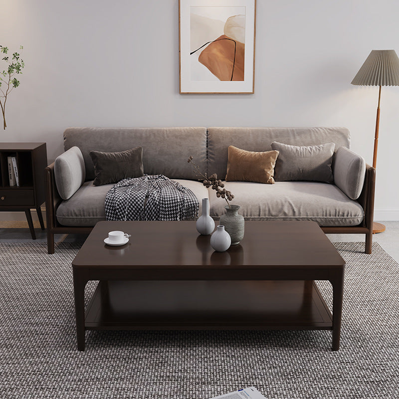 Modern Wooden 4 Legs Coffee Table with Shelf Rectangular Cocktail Table in Oak/Walnut 51"L x 29.5"W x 18"H Walnut Clearhalo 'Coffee & Accent Tables' 'Coffee Tables' 'coffee_tables' 'furn' 'furn_coffee_tables' 'Furniture' 'furniture_coffee_tables' 'Living Room Furniture' 5000820