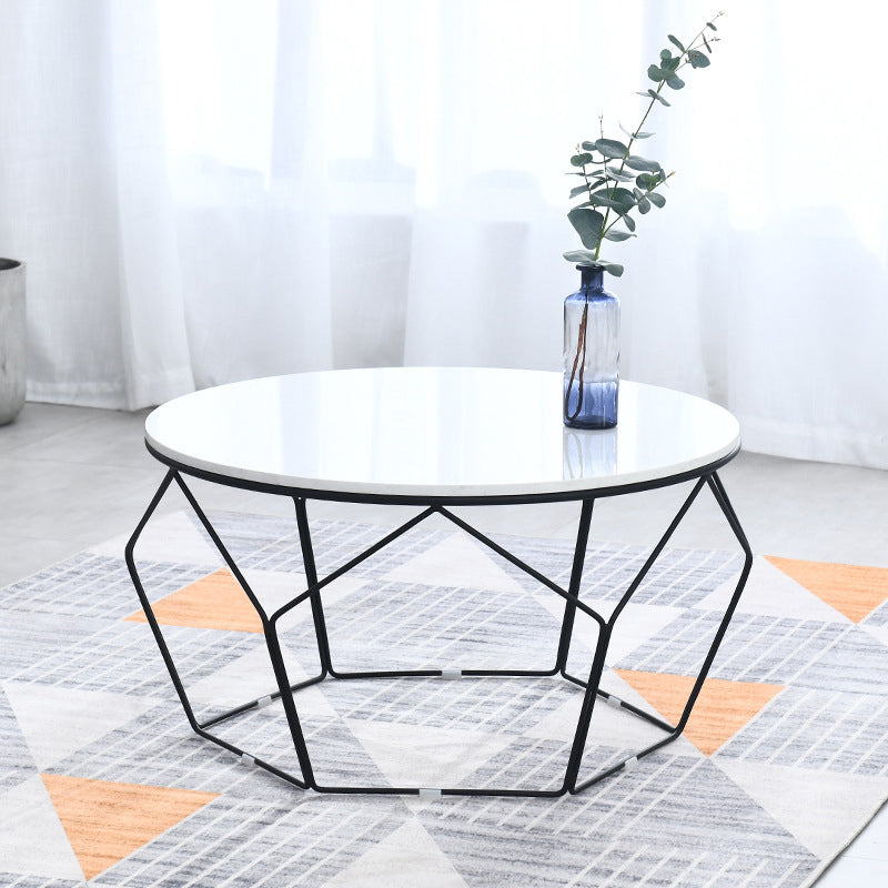 White Marble Frame 1 Coffee Table Modern Round Table for Living Room Black Clearhalo 'Coffee & Accent Tables' 'Coffee Tables' 'coffee_tables' 'furn' 'furn_coffee_tables' 'Furniture' 'furniture_coffee_tables' 'Living Room Furniture' 5000862