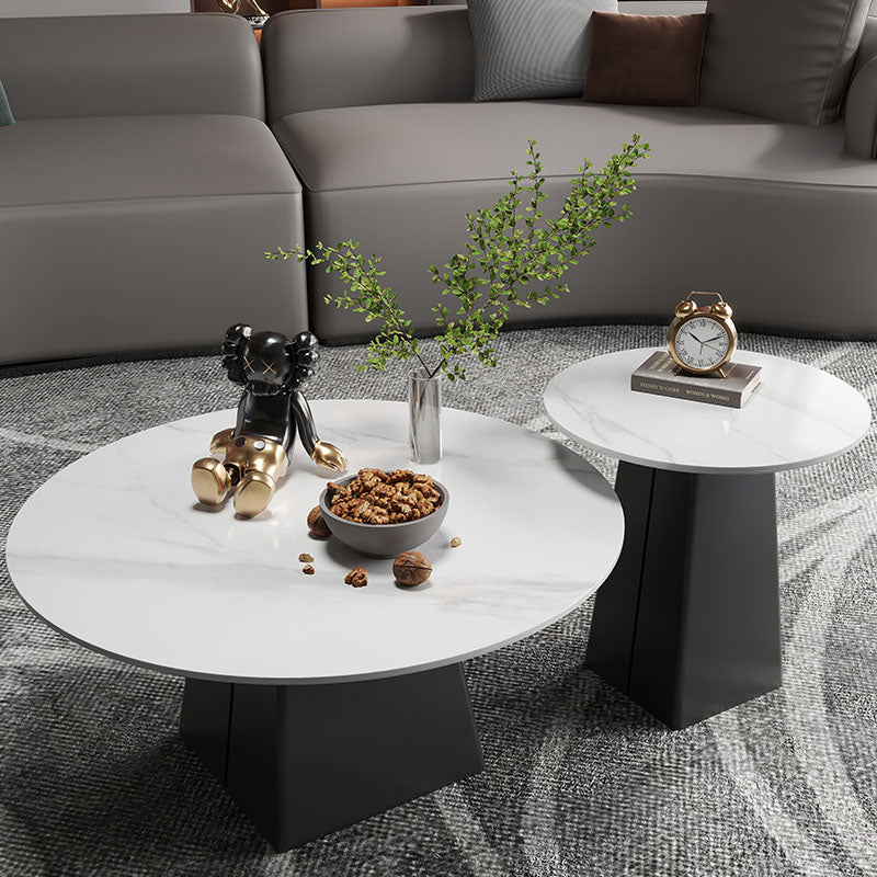 Contemporary with Casters Coffee Table Slate Pedestal Cocktail Table 31.5"L x 31.5"W x 16"H + 20"L x 20"W x 20"H Clearhalo 'Coffee & Accent Tables' 'Coffee Tables' 'coffee_tables' 'furn' 'furn_coffee_tables' 'Furniture' 'furniture_coffee_tables' 'Living Room Furniture' 5000881