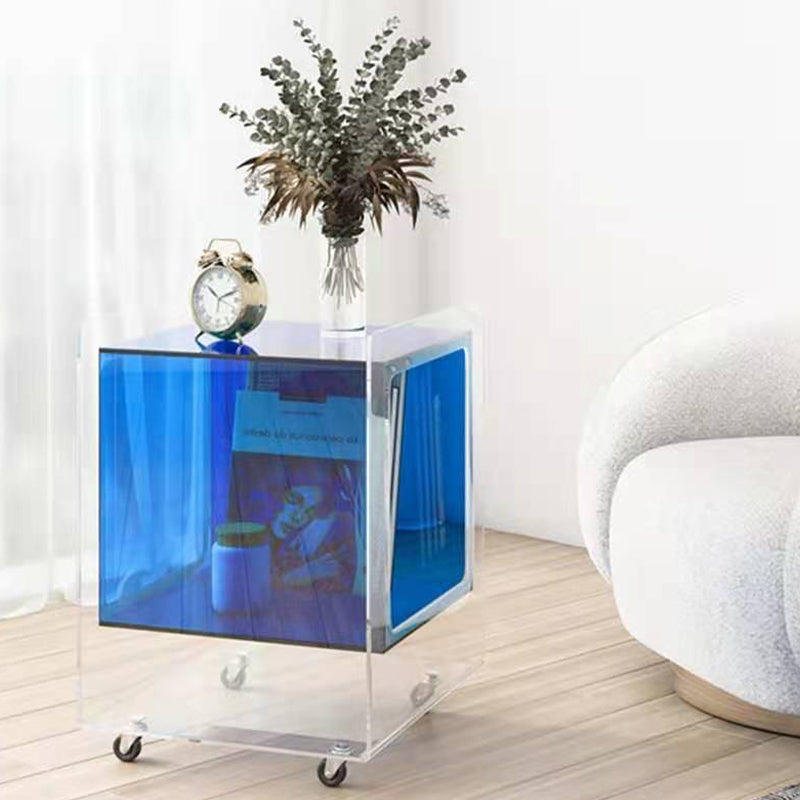 Modernism with Casters Coffee Table Acrylic 18.1'' Cocktail Table 18"L x 16"W x 24"H Blue Clearhalo 'Coffee & Accent Tables' 'Coffee Tables' 'coffee_tables' 'furn' 'furn_coffee_tables' 'Furniture' 'furniture_coffee_tables' 'Living Room Furniture' 5000986