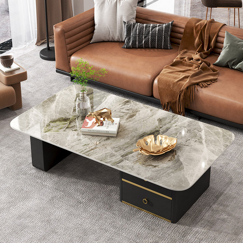 Modern Rectangular Slate Sled Coffee Table with Storage White Cocktail Table Light Gray Clearhalo 'Coffee & Accent Tables' 'Coffee Tables' 'coffee_tables' 'furn' 'furn_coffee_tables' 'Furniture' 'furniture_coffee_tables' 'Living Room Furniture' 5001016