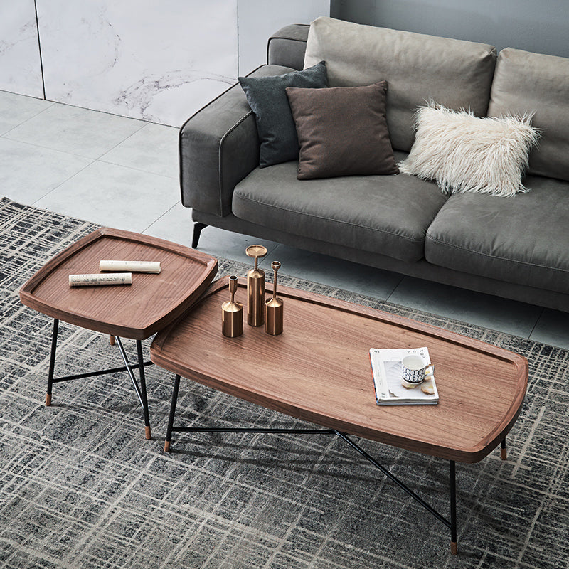 Nordic Round/Rectangle/Triangle Coffee Table Wood Cross Legs Cocktail Table 47"L x 26"W x 15"H + 20.5"L x 20.5"W x 18"H Clearhalo 'Coffee & Accent Tables' 'Coffee Tables' 'coffee_tables' 'furn' 'furn_coffee_tables' 'Furniture' 'furniture_coffee_tables' 'Living Room Furniture' 5001037