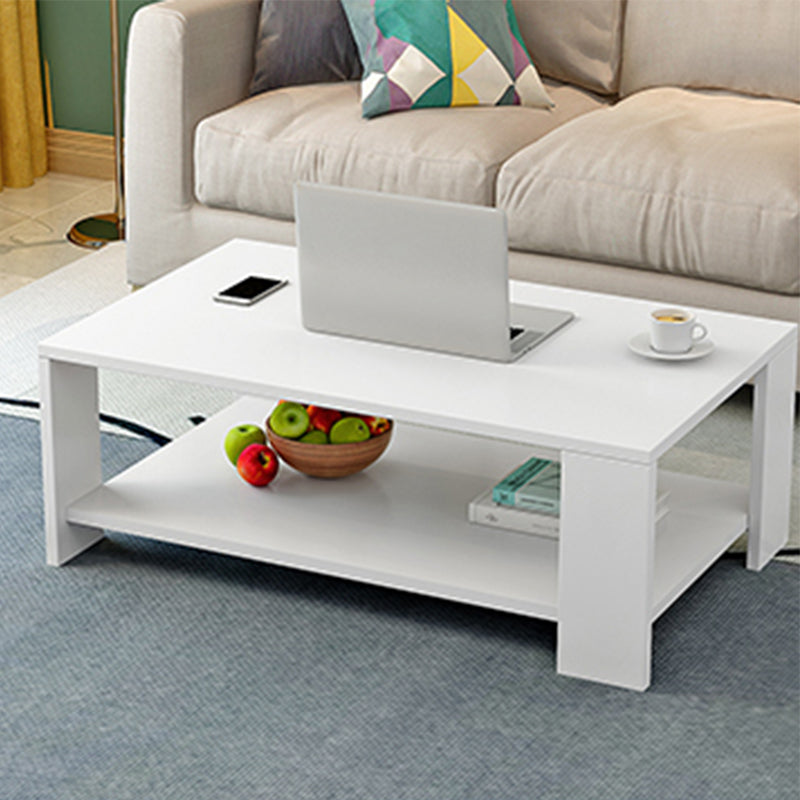 4 Legs Base Design with Storage Rack Wood-based Craft Rectangular Coffee Table 47"L x 20"W x 16.5"H White Clearhalo 'Coffee & Accent Tables' 'Coffee Tables' 'coffee_tables' 'furn' 'furn_coffee_tables' 'Furniture' 'furniture_coffee_tables' 'Living Room Furniture' 5001070