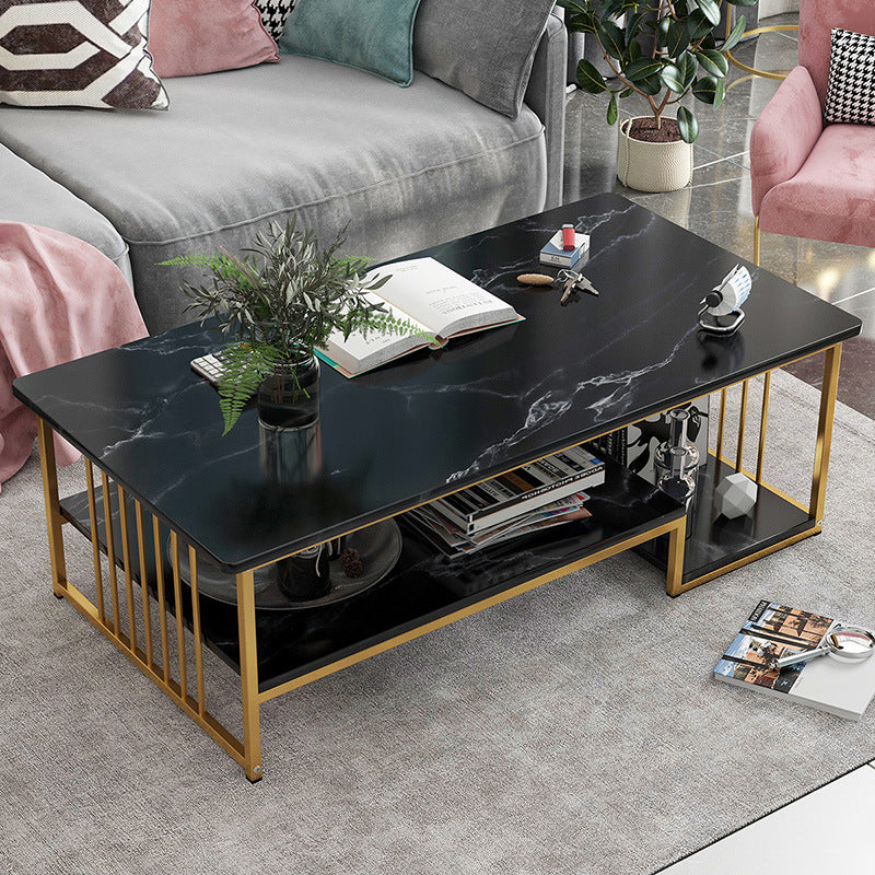 Rectangular Storage Coffee Table Contemporary Frame Cocktail Table for Home 47"L x 24"W x 16"H Black Clearhalo 'Coffee & Accent Tables' 'Coffee Tables' 'coffee_tables' 'furn' 'furn_coffee_tables' 'Furniture' 'furniture_coffee_tables' 'Living Room Furniture' 5001352