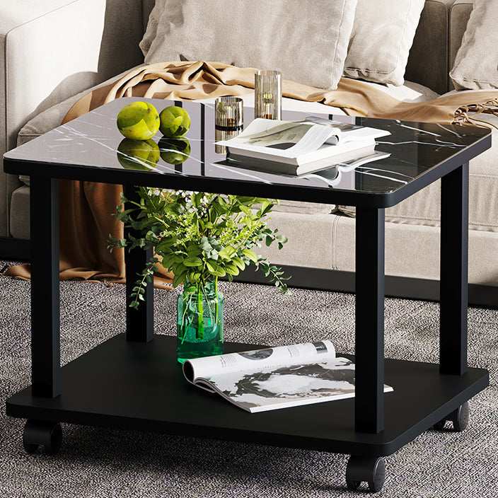 Modern 4 Legs Rectangular Coffee Table with Casters Cocktail Table in Black/White Black White Clearhalo 'Coffee & Accent Tables' 'Coffee Tables' 'coffee_tables' 'furn' 'furn_coffee_tables' 'Furniture' 'furniture_coffee_tables' 'Living Room Furniture' 5001463