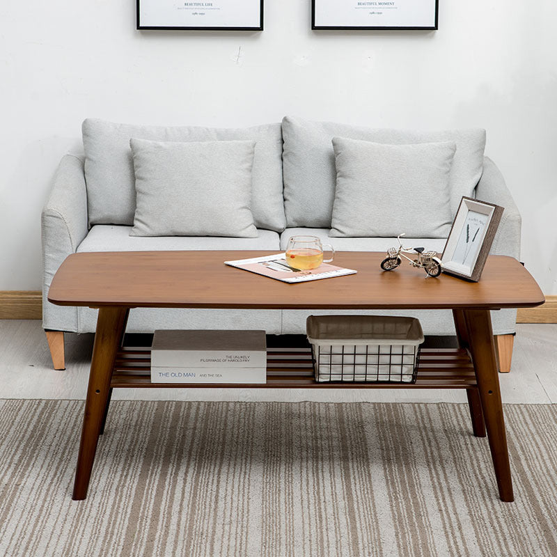 Modern Bamboo Wood/walnut Ribbon Storage Space Rectangular Coffee Table Walnut Clearhalo 'Coffee & Accent Tables' 'Coffee Tables' 'coffee_tables' 'furn' 'furn_coffee_tables' 'Furniture' 'furniture_coffee_tables' 'Living Room Furniture' 5001494