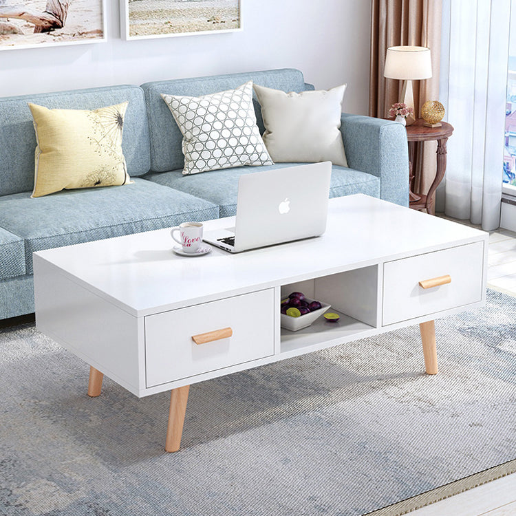 Modern 4 Legs Cocktail Table Wood 1 Single Coffee Table with Drawers White 2 Clearhalo 'Coffee & Accent Tables' 'Coffee Tables' 'coffee_tables' 'furn' 'furn_coffee_tables' 'Furniture' 'furniture_coffee_tables' 'Living Room Furniture' 5001724