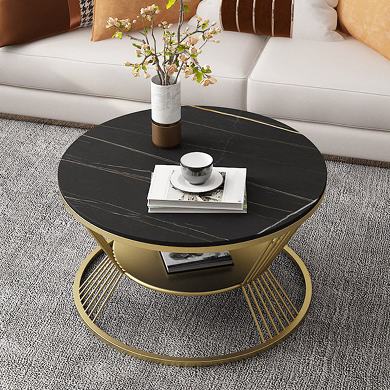 Modern Black/White Frame 1 Coffee Table Round Slate and Steel Table Gold Black Clearhalo 'Coffee & Accent Tables' 'Coffee Tables' 'coffee_tables' 'furn' 'furn_coffee_tables' 'Furniture' 'furniture_coffee_tables' 'Living Room Furniture' 5001782