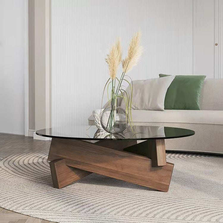 Contemporary Cross Legs Coffee Table 1 Single Wood Cocktail Table 35.5"L x 35.5"W x 12"H Walnut Clearhalo 'Coffee & Accent Tables' 'Coffee Tables' 'coffee_tables' 'furn' 'furn_coffee_tables' 'Furniture' 'furniture_coffee_tables' 'Living Room Furniture' 5001790