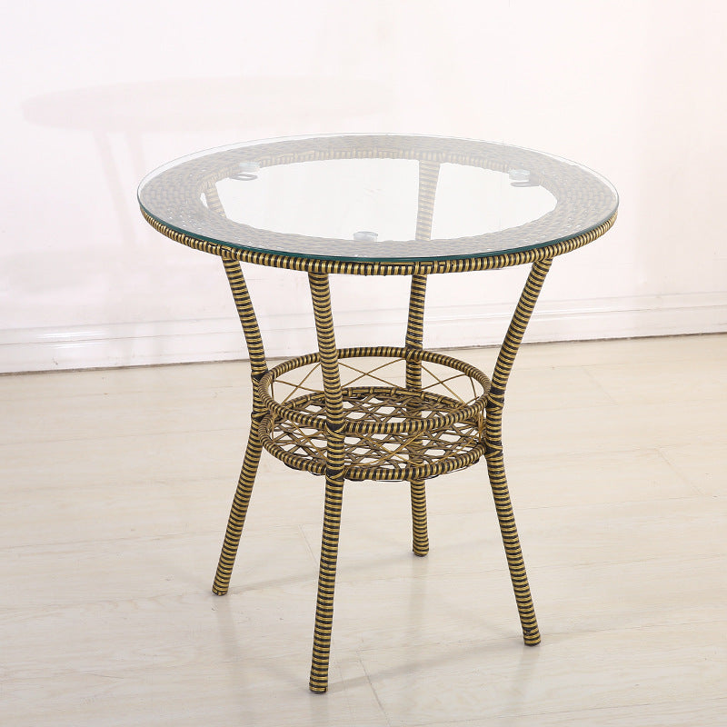 Tropical Glass Top 4 Legs Cocktail Table with Shelf Round Coffee Table Glass Bronze Clearhalo 'Coffee & Accent Tables' 'Coffee Tables' 'coffee_tables' 'furn' 'furn_coffee_tables' 'Furniture' 'furniture_coffee_tables' 'Living Room Furniture' 5001810