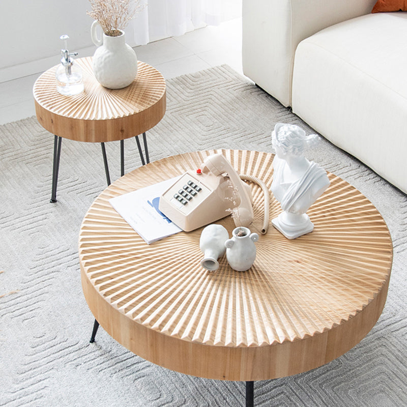 3 Legs Round Natural Finish Coffee Table Rustic Wooden Coffee Table 31.5"L x 31.5"W x 14"H + 16"L x 16"W x 18"H Brown Clearhalo 'Coffee & Accent Tables' 'Coffee Tables' 'coffee_tables' 'furn' 'furn_coffee_tables' 'Furniture' 'furniture_coffee_tables' 'Living Room Furniture' 5002137