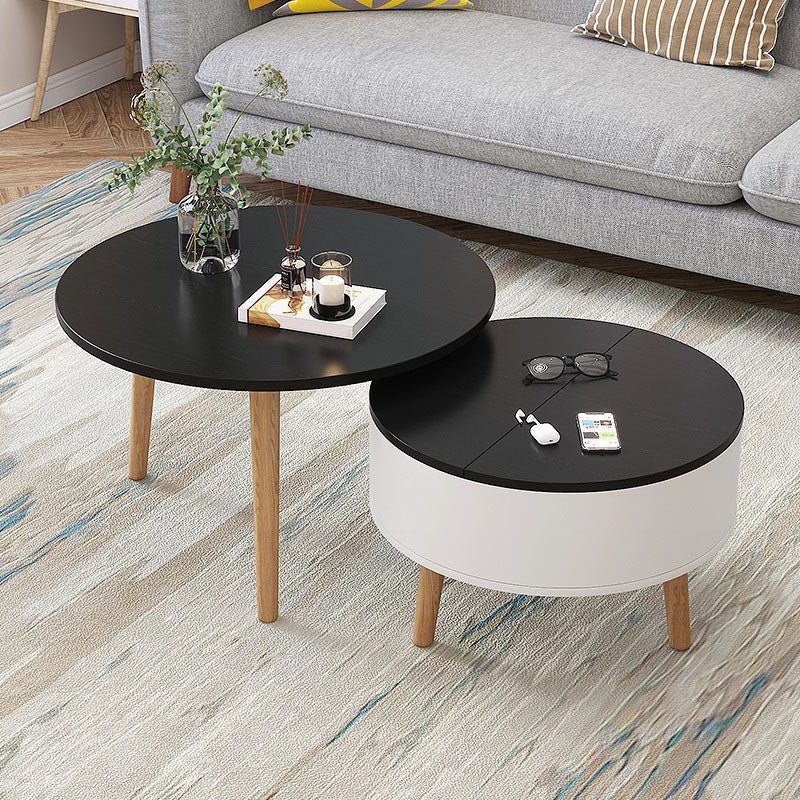 Round Solid Wood 3 Legs Coffee Table with Storage Drawers Modern Cocktail Table Black White Clearhalo 'Coffee & Accent Tables' 'Coffee Tables' 'coffee_tables' 'furn' 'furn_coffee_tables' 'Furniture' 'furniture_coffee_tables' 'Living Room Furniture' 5002208
