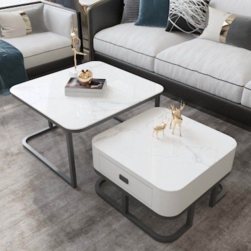 Round Slate/ Glass Coffee Table Frame 2 Nesting Cocktail Table with Storage Black White Clearhalo 'Coffee & Accent Tables' 'Coffee Tables' 'coffee_tables' 'furn' 'furn_coffee_tables' 'Furniture' 'furniture_coffee_tables' 'Living Room Furniture' 5002341