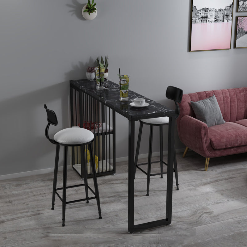Modern Bar Table 42-inch Height Artificial Marble Top Bistro Table 70.9"L x 15.7"W x 41.3"H Black Without Chairs Clearhalo 'Bar Furniture' 'Bar Tables' 'bar_tables' 'furn' 'furn_bar_tables' 'Furniture' 'furniture_bar_tables' 'Kitchen & Dining Furniture' 5002439