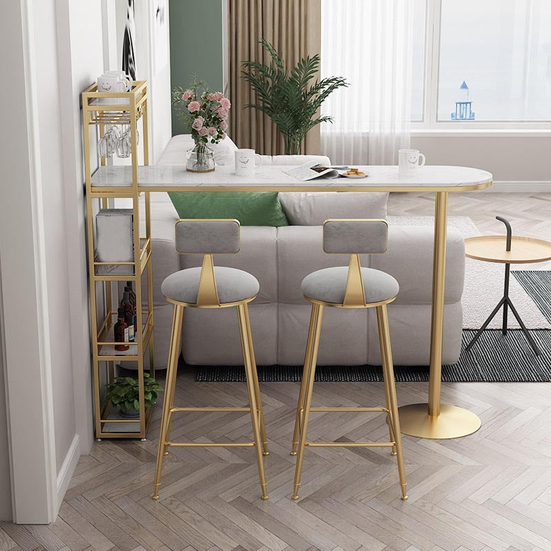 Glam Style Bar Table 42-inch Height Artificial Marble Top and Iron Pedestal Pub Table 78.7"L x 15.7"W x 41.3"H White-Gold Without Chairs Clearhalo 'Bar Furniture' 'Bar Tables' 'bar_tables' 'furn' 'furn_bar_tables' 'Furniture' 'furniture_bar_tables' 'Kitchen & Dining Furniture' 5002595