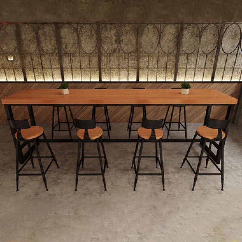 Wood Bar Table Traditional Luxury Rectangle Bar Table with Trestle Base 86.6"L x 15.7"W x 41.3"H Without Chairs Clearhalo 'Bar Furniture' 'Bar Tables' 'bar_tables' 'furn' 'furn_bar_tables' 'Furniture' 'furniture_bar_tables' 'Kitchen & Dining Furniture' 5002616