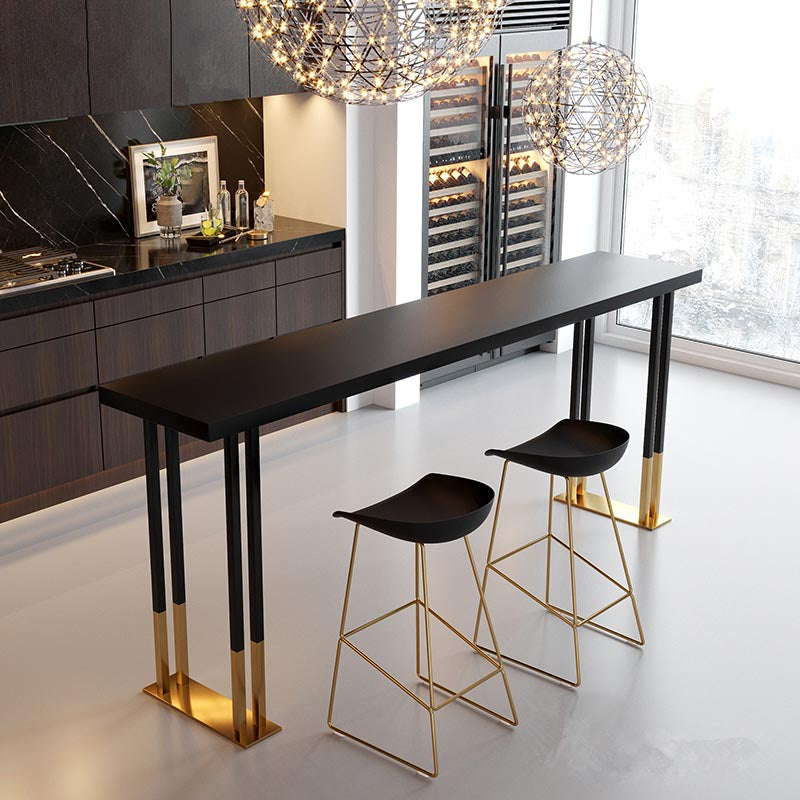 Black Metal Trestle Bistro Bar Desk Rectangle Indoor Contemporary Bar Stool Table 86.6"L x 15.7"W x 41.3"H Without Chairs Clearhalo 'Bar Furniture' 'Bar Tables' 'bar_tables' 'furn' 'furn_bar_tables' 'Furniture' 'furniture_bar_tables' 'Kitchen & Dining Furniture' 5002638