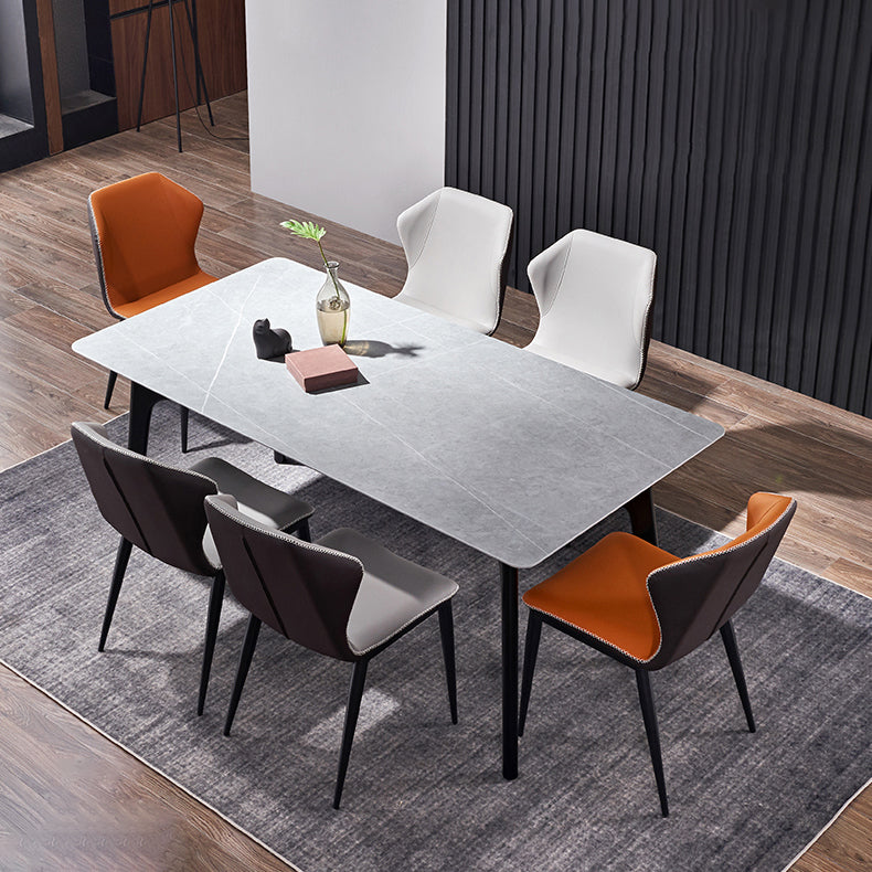 Modern Ash Wood Dinette Set 1/2/5/7 Pieces Rectangle Sintered Stone Top Dining Table Set 7 Pieces: Table, 6 Chairs Clearhalo 'Dining Room Sets' 'Dining Tables & Seating' 'dining_room_set' 'furn' 'furn_dining_room_set' 'Furniture' 'furniture_dining_room_set' 'Kitchen & Dining Furniture' 5003777
