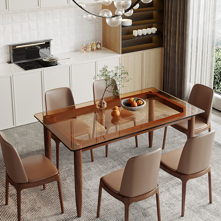 Modern Glass Dining Table Solid Wood Dining Table for Dining Room Brown 70.9"L x 35.4"W x 29.5"H Without Chairs Clearhalo 'Dining Tables & Seating' 'Dining Tables' 'dining_table' 'furn' 'furn_dining_table' 'Furniture' 'furniture_dining_table' 'Kitchen & Dining Furniture' 'kitchen' 'kitchen_dining_table' 5004154