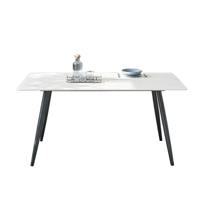 Stone Top Dining Table Rectangle Dining Table with Wood Steel Base in Black White 70.9"L x 35.4"W x 29.5"H Without Chairs Clearhalo 'Dining Tables & Seating' 'Dining Tables' 'dining_table' 'furn' 'furn_dining_table' 'Furniture' 'furniture_dining_table' 'Kitchen & Dining Furniture' 'kitchen' 'kitchen_dining_table' 5004296