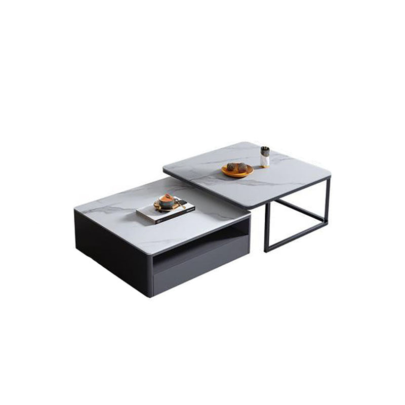 Square Marble Coffee Table Coffee 2 Nesting Coffee Table Set Modern Cocktail Table White Clearhalo 'Coffee & Accent Tables' 'Coffee Tables' 'coffee_tables' 'furn' 'furn_coffee_tables' 'Furniture' 'furniture_coffee_tables' 'Living Room Furniture' 5006541